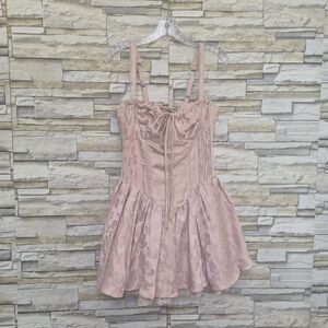 ​Windsor Mini Dress Large Pink Floral Jacquard Corset Lace Trim Coquette Boho